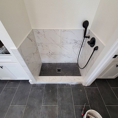 After dog shower build by Elite Tile Xpressions in Sherman Tx